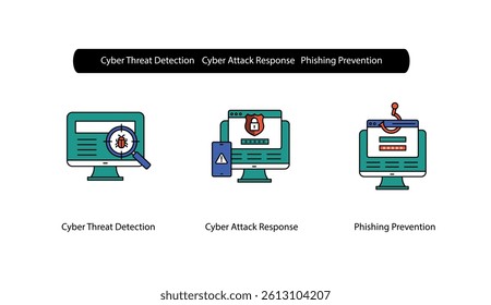 Cyber Attack and Phishing Detection Icons for Cybersecurity Threat Defense