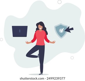 Cyber attack protection, guarding from internet hacker, computer security system or privacy firewall concept.flat design with people.