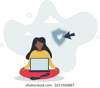 Cyber attack protection, guarding from internet hacker, computer security system or privacy firewall concept.flat character life .