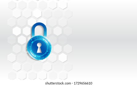 Cyber attack protection privacy concept. Futuristic padlock vector illustration. Protection from virus attack. Global antivirus secure system. Hi-tech communication background.