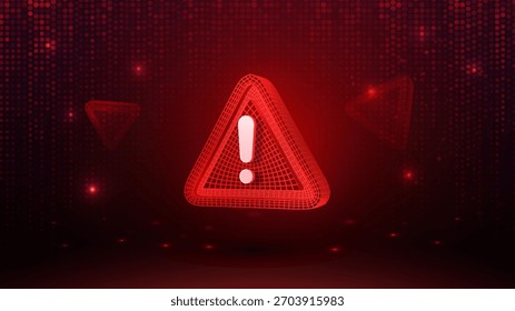 Ciberataque, estafa, fraude, hackeo de Ilustración vectorial. Mensaje de advertencia de ciberseguridad. Alerta de advertencia de peligro. Icono de alerta de peligro digital. Símbolo de exclamación de triángulo rojo Tecnología de marco de alambre digital