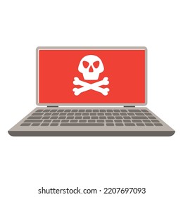 Cyber Attack Skull.Ransomware Threat Sign.Hacking A Laptop.Computer Virus. Hacker Attack Malware Spread