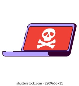 Cyber Attack Skull.Ransomware Threat Sign.Hacking A Laptop.Computer Virus. Hacker Attack Malware Spread