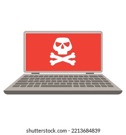 Cyber Attack Skull.Ransomware Threat Sign.Hacking A Laptop.Computer Virus.Hacker Attack.Malware Spread.