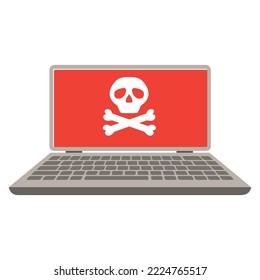 Cyber attack skull.Ransomware threat sign.Hacking a laptop.Computer virus. Hacker attack Malware spread