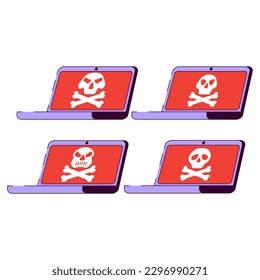 Cyber attack skull.Ransomware threat sign.Hacking a laptop.Computer virus.Hacker attack.Malware spread.
