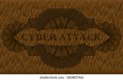 cyber attack text inside Linear Hairy Brown fur badge. Pet fancy background. Intense illustration. 
