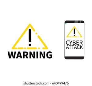 Cyber attack warning message on the smartphone screen. Hands holding telephone