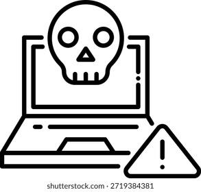 Advertencia de ataque cibernético en la computadora portátil con el icono del cráneo