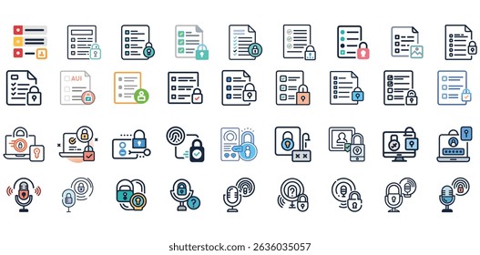 Cyber Authentication Podcast Emblem (em inglês). Microfone com trava, símbolo de ID biométrico para marca, ícone de aplicativo ou gráfico de camisa da moda para os entusiastas da segurança cibernética