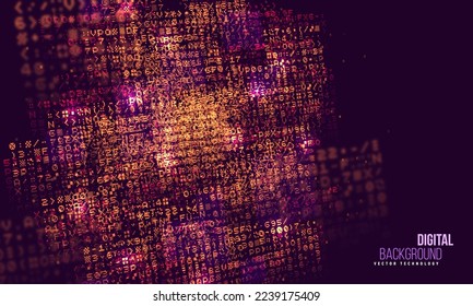 Cyber background constructed with different symbols. Digital futuristic backdrop. Abstract visualization of programming. Vector illustration.