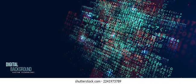 Cyber background constructed with different symbols. Digital futuristic backdrop. Abstract visualization of programming. Vector illustration.