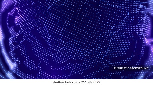 Ciber-fundo construído com partículas. Cenário científico ou tecnológico. Ilustração vetorial.