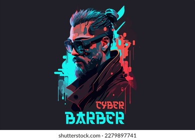 Cyber barber vector art for t-shirt design.