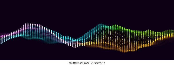 Cibergran flujo de datos. Diseño de sonido. Fondo de la cadena de bloqueo. Partículas de red Conectar flujo. Tecnología de IA, Comunicación de Arte de Datos, Concepto de Investigación Científica. Ilustración vectorial.