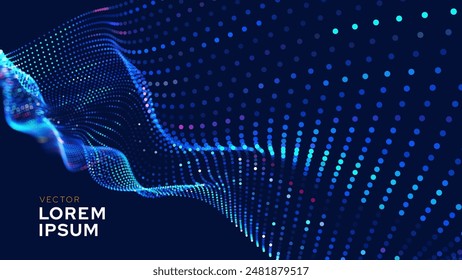 Cyber Big Data Flow Particles Tech Business or Science Background. Medical Research or Tech Innovation Online Webinar Presentation Event. Conference or Forum Vector Illustration Backdrop.