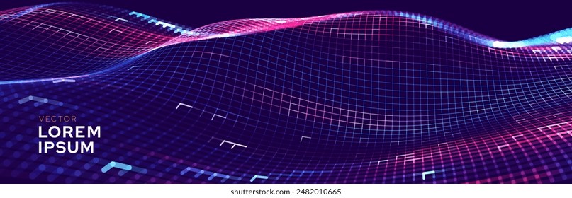 Cyber Big Data Flow Particles Tech Business or Science Background. Medical Research or Tech Innovation Online Webinar Presentation Event. Conference or Forum Vector Illustration Backdrop.
