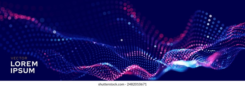 Cyber Big Data Flow Particles Tech Business or Science Background. Medical Research or Tech Innovation Online Webinar Presentation Event. Conference or Forum Vector Illustration Backdrop.