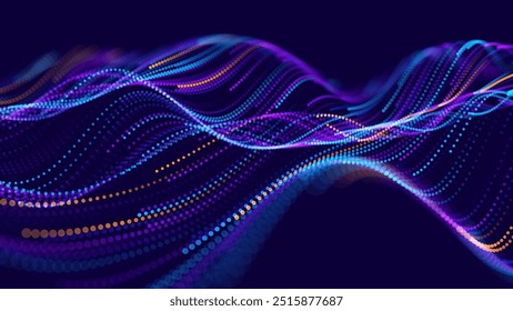 Cyber Big Data Flow Particles Bokeh. Digital Neural Network. Concept of AI Artificial Intelligence Technology Machine Deep Learning. Digital Communication. Science Technology Presentation Vector.