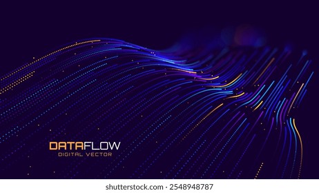 Cyber Big Data Flow Particles Bokeh. Digital Neural Network. Concept of AI Artificial Intelligence Technology Machine Deep Learning. Digital Communication. Science Technology Presentation Vector.