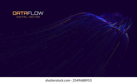 Bokeh De Partículas De Flujo De Datos Cibernéticos. Red neuronal digital. Concepto de IA Tecnología de Inteligencia Artificial Machine Deep Learning. Comunicación digital. Vector de presentación de la Tecnología de Ciencia.