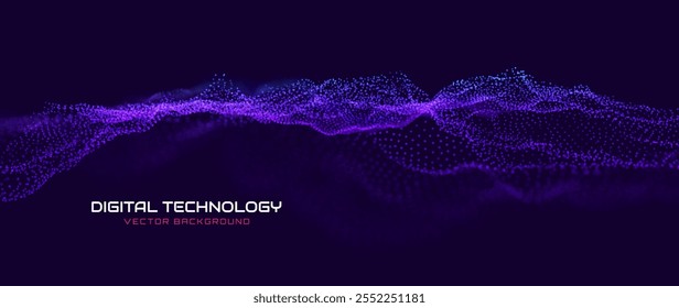 Bokeh De Partículas De Flujo De Datos Cibernéticos. Red neuronal digital. Concepto de IA Tecnología de Inteligencia Artificial Machine Deep Learning. Comunicación digital. Vector de presentación de la Tecnología de Ciencia.