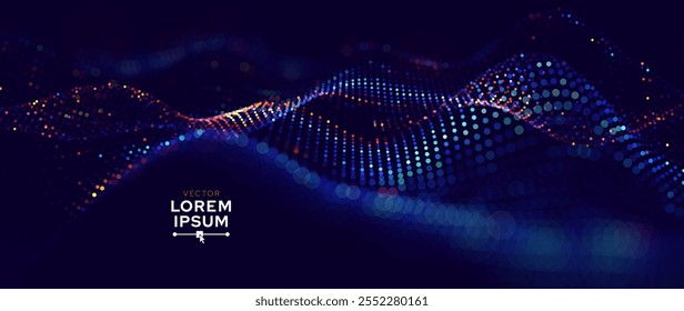 Cyber Big Data Flow Particles Bokeh. Digital Neural Network. Concept of AI Artificial Intelligence Technology Machine Deep Learning. Digital Communication. Science Technology Presentation Vector.