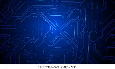 Cyber Blue Circuit Matrix Design. Cyber-style blue matrix of circuit connections with luminous central glow.