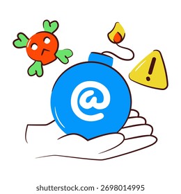 Icono de bomba cibernética, icono de doodle editable