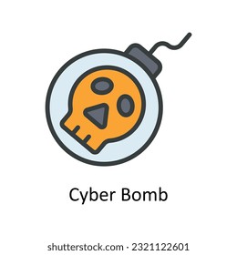 Ilustración de diseño de iconos de contorno de vectores de bomba cibernética. Símbolo de ciberseguridad sobre archivo EPS 10 en fondo blanco