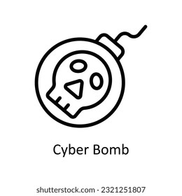 Ilustración de diseño de iconos del contorno del vector de la bomba cibernética. Símbolo de ciberseguridad sobre archivo EPS 10 en fondo blanco