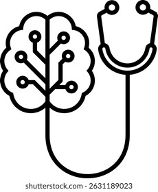 Cyber Brain e ícone estetoscópico