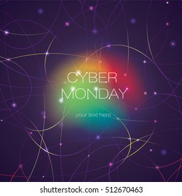 Cyber bright background, stylized board with semiconductors and light points.