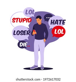 Cyber bullying concept. Many receives abusive messages. Vector illustration. Flat.