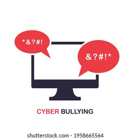 Cyber Bullying Icon. Cyberbullying Victim. Abuse, Internet Online Hate, Swear and Insult concept. Icon of Cyberbullying Online Chat on computer. Vector illustration.