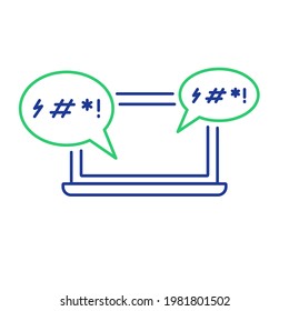 Cyber Bullying Line Icon. Cyberbullying Victim. Abuse, Internet Hate, Swear and Insult concept. Line Icon of Cyberbullying Online Chat in Laptop. Editable stroke. Vector illustration.