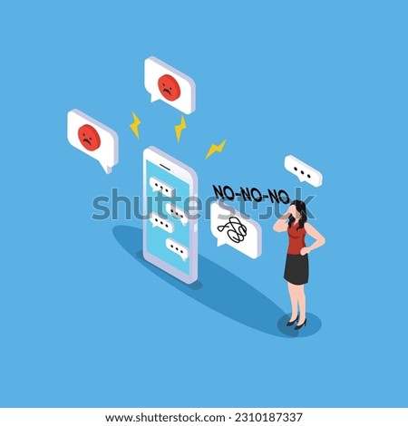 Cyber bullying, negative criticism, hate speech isometric 3d vector illustration concept for banner, website, illustration, landing page, flyer, etc.