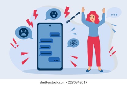 Cyber bullying, negative criticism, online hate speech concept. negative messages from the phone