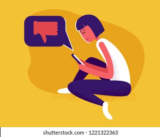 Cyber bullying online by comment or massage . Internet troll and bad behavior  in flat vector illustration.