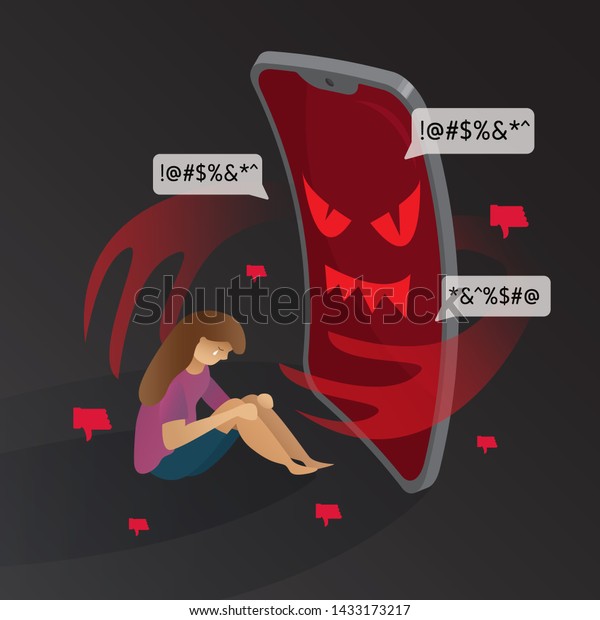 Cyber Bullying Phone Devil Sad Girl Stock Vector (Royalty Free ...