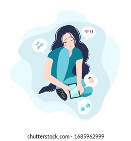 Concepto de ilustración vectorial de acoso cibernético. Problemas tecnológicos comunitarios en redes sociales. ciberacoso, troleo