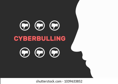 Cyber bullying vector illustration, flat banner, concept, silhouette, face dialogue, hashtag, black, white, red, dislay