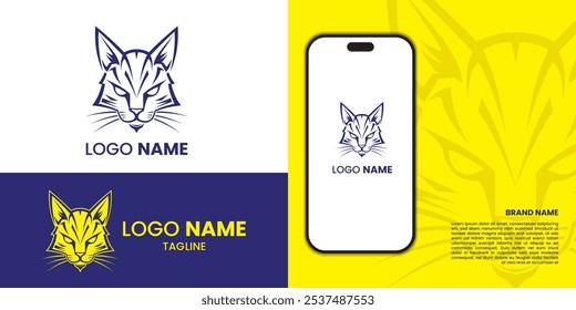 Cyber Cat head flat logo design, suitable for sports brand and mascot with vector illustrator