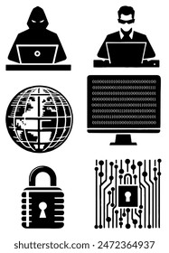Cyber Cell Silhouette: Digital Security, Online Protection, Flat Vector Illustration