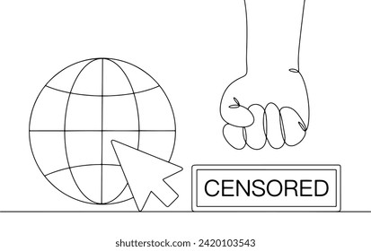 Cyber censorship symbol near the internet icon. The fist as a symbol of the fight against cyber censorship. Images produced without the use of any form of AI software at any stage. 
