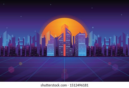 Cyber-City-Hintergrund mit buntem Neon-Neon-Licht