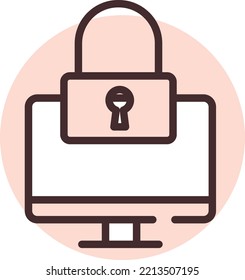 Cyber cloud security lock, illustration, vector on white background.