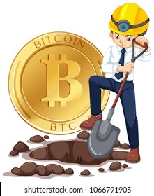 Ciber Coin Mining e ilustración del trabajador