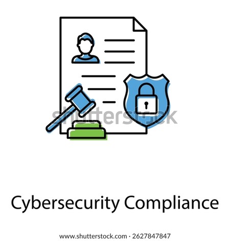 Cyber Compliance Icon Showing Data Regulation, Privacy Control And Secure Policies