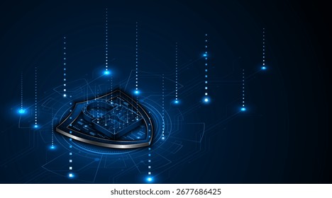 ​ Conceito ​ cibersegurança com símbolo de escudo e trava. Proteção de dados e ciberprivacidade. Conceito inovador de tecnologia de segurança avançada	